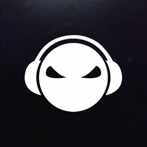 a white icon with headphones on a dark background