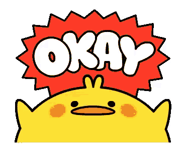 a yellow chicken with a red okay sign above its head .