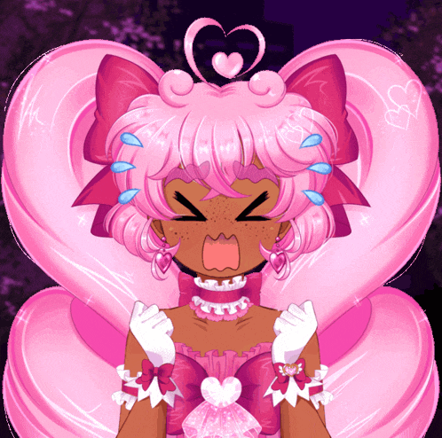a cartoon girl with pink hair and a heart in her hair