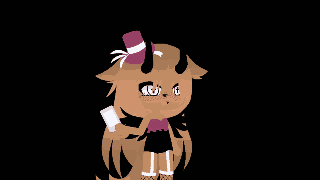 a cartoon character with horns and a top hat holds a cell phone