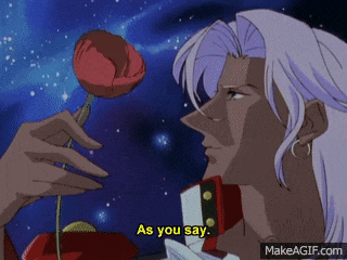 a cartoon of a man holding a red rose with the words " as you say " below him
