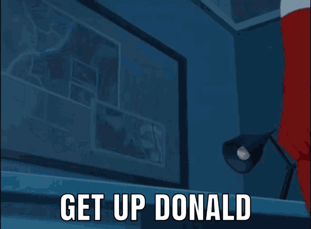 a man in a suit and tie with the words get up donald on the bottom