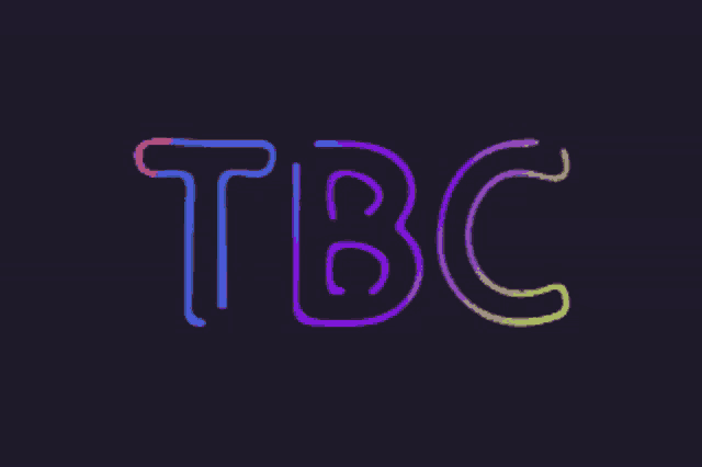 a neon sign that says tbc on a dark blue background