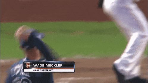 wade meckler 's first career hit is shown on a screen