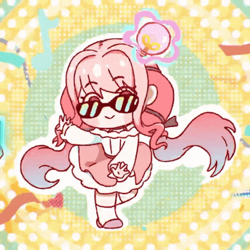 a cartoon of a girl with pink hair wearing sunglasses