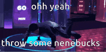 a man is doing push ups with the words ohh yeah throw some nenebucks above him