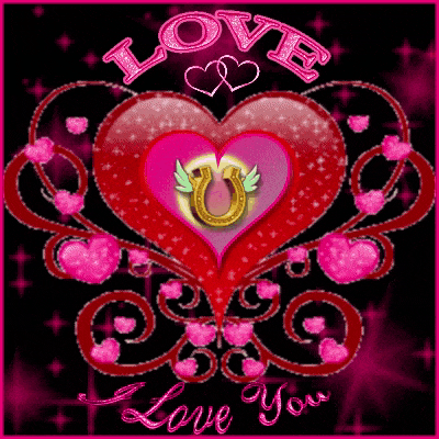 a pink heart with a horseshoe in it and the words love you on the bottom