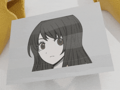 a black and white drawing of a girl 's face