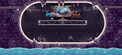 a video game scene with a purple background and a white frame