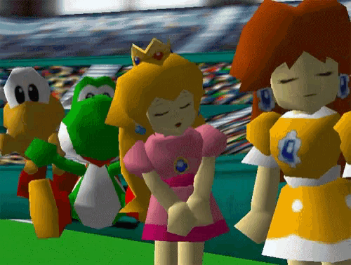 a group of video game characters including peach and daisy