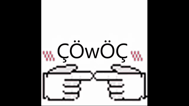 a pixel art drawing of two hands holding each other with the word cowoc in the corner
