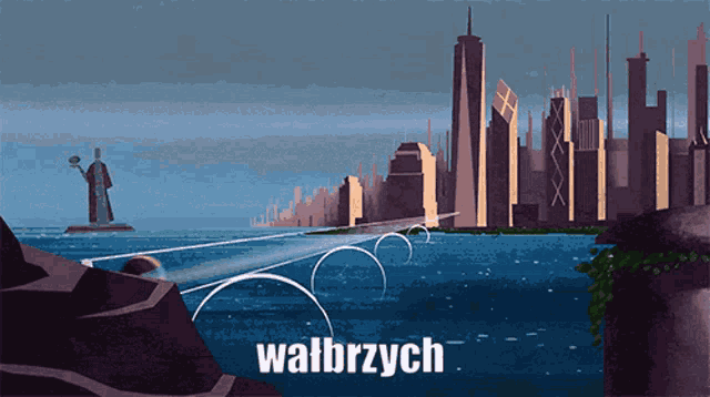 a picture of a city with the word walbrzych on the bottom right