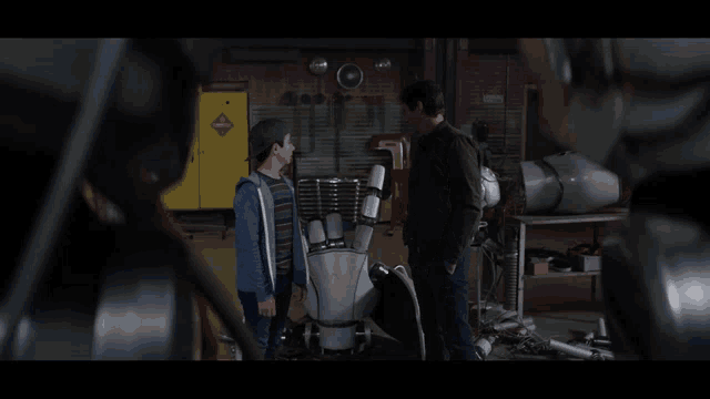 a man talking to a robot with the words did you do that or did they on the bottom
