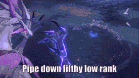a picture of a monster with the words pipe down filthy low rank
