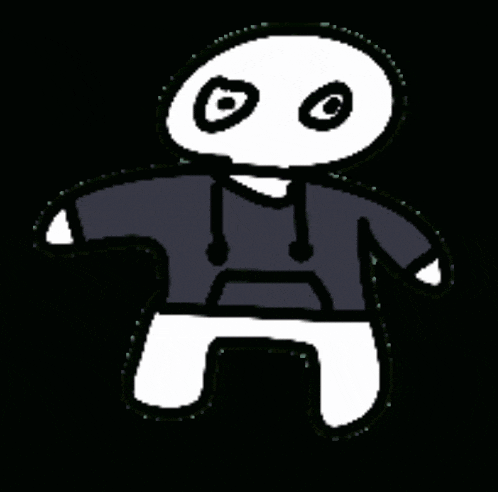 a cartoon drawing of a person wearing a black shirt