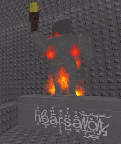 a 3d rendering of a statue with a torch and the words hearsanow written on it