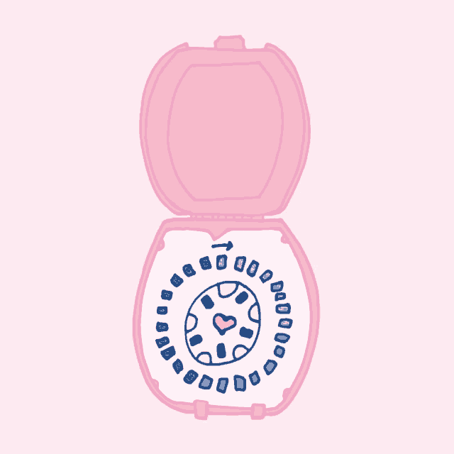 a cartoon drawing of a pink box with a heart in the center