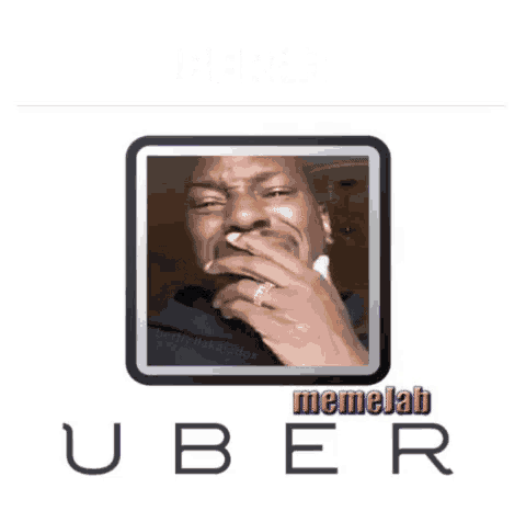 a man with a ring on his finger is crying in front of a uber logo .