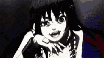 a black and white drawing of a girl with a microphone on her neck .