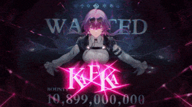a wanted poster with a purple haired anime girl