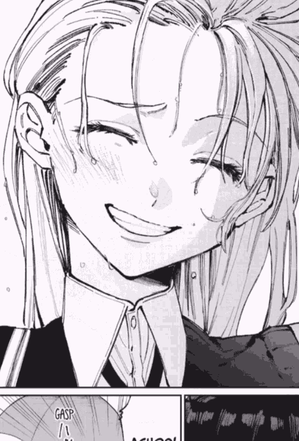 a black and white drawing of a girl with gasp written in the bottom right corner