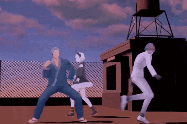 a group of people are dancing in a video game