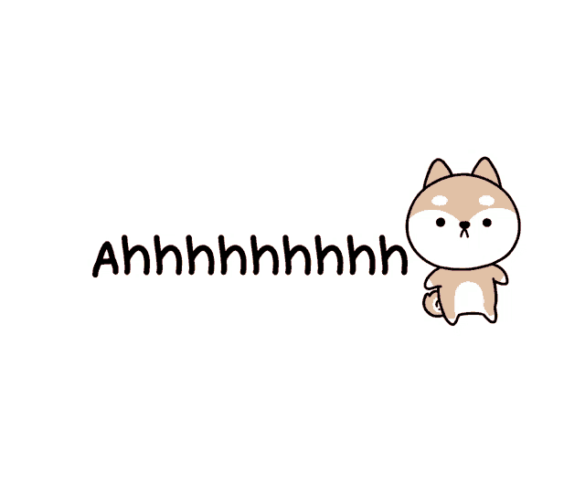 a cartoon of a shiba inu standing next to the word ahhhh on a white background