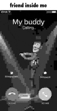 a pixel art of woody talking on a cell phone