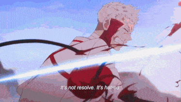 a man with a sword in his mouth says it 's not resolve .. it 's hatred
