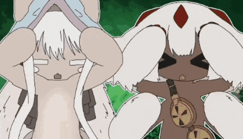 a cartoon drawing of a rabbit covering her eyes