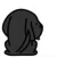 a black dog is sitting down with a cloud coming out of its mouth .