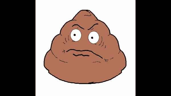 a cartoon drawing of a poop with a big smile on it 's face