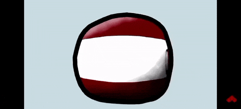 a cartoon drawing of a ball with a red white and black flag on it