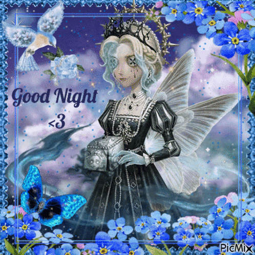 a picture of a fairy holding a box with the words good night < 3