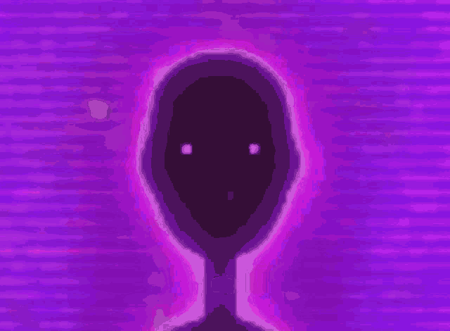 a purple background with a silhouette of a person 's head with glowing eyes .