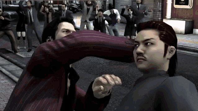 a man with a mustache is being punched in the face in a video game