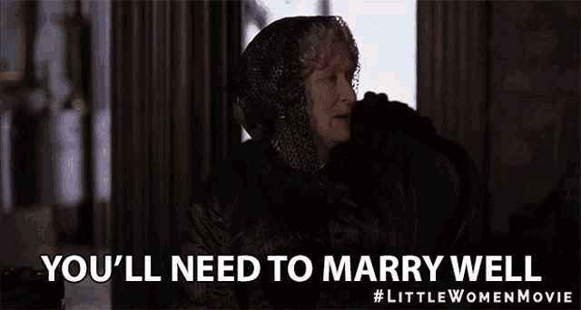 a woman is sitting in a chair with the words you 'll need to marry well