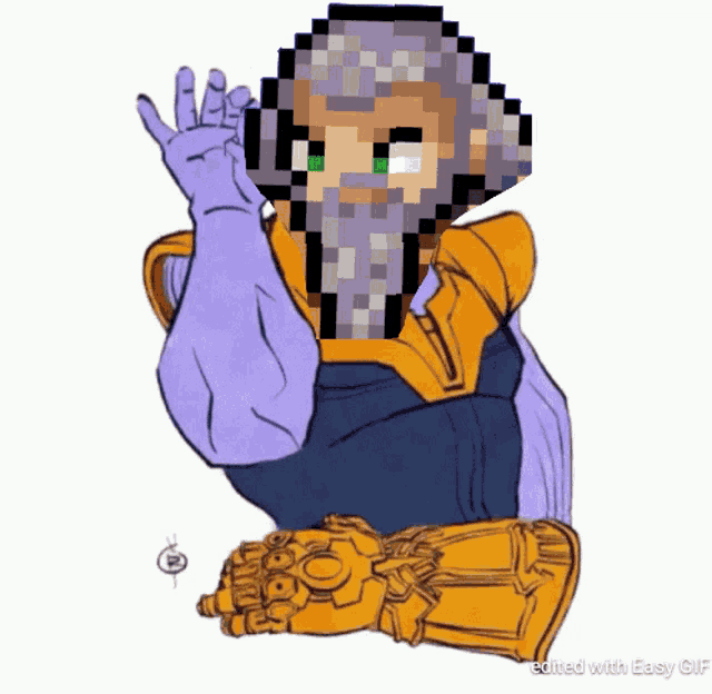 a pixel art drawing of a man with a beard wearing a glove