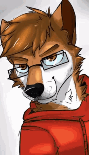 a furry character wearing glasses and a red jacket