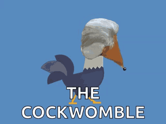 a cartoon of a rooster with a wig on its head and the words the cockwobble below it