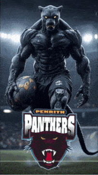 a panther holding a soccer ball with the panthers logo on it