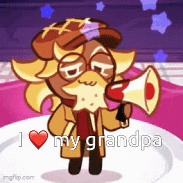 a cartoon character holding a megaphone and saying i love my grandpa