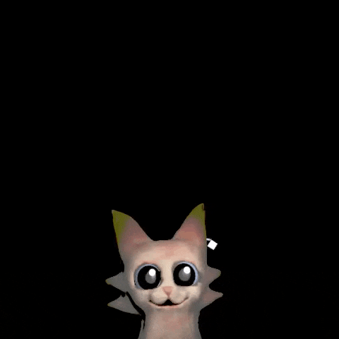 a cat with big eyes and a yellow ear is standing in the dark .