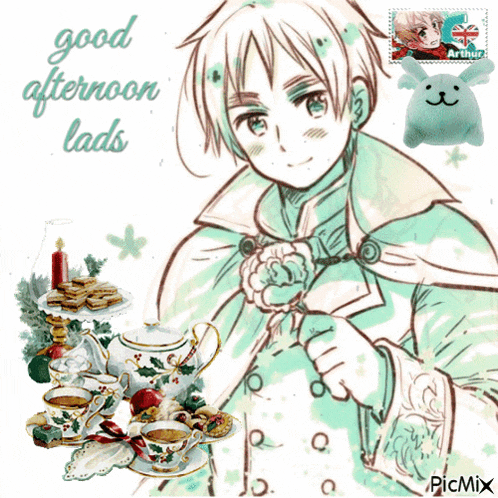 a drawing of a man holding a flower with the words good afternoon lads on the bottom