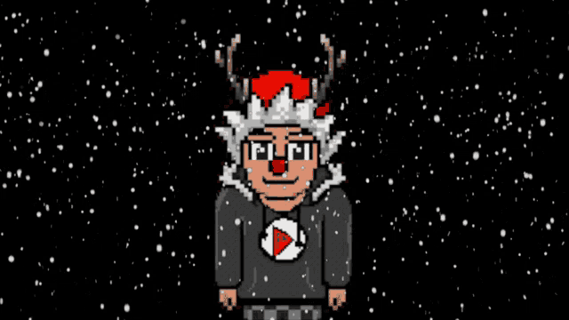 a pixel art of a man wearing a santa hat with the word playfm written above him
