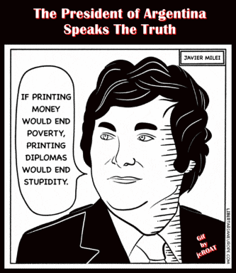 the president of argentina speaks the truth with a cartoon of javier milei