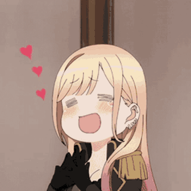 a cartoon of a girl with blonde hair and a black jacket