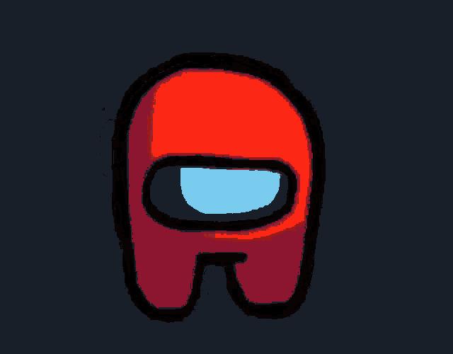 a drawing of a red among us character with a blue face