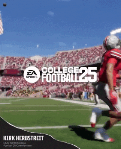 a poster for college football 25 shows a football player jumping in the air