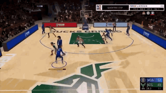 a basketball game is being played between the bucks and the wgs